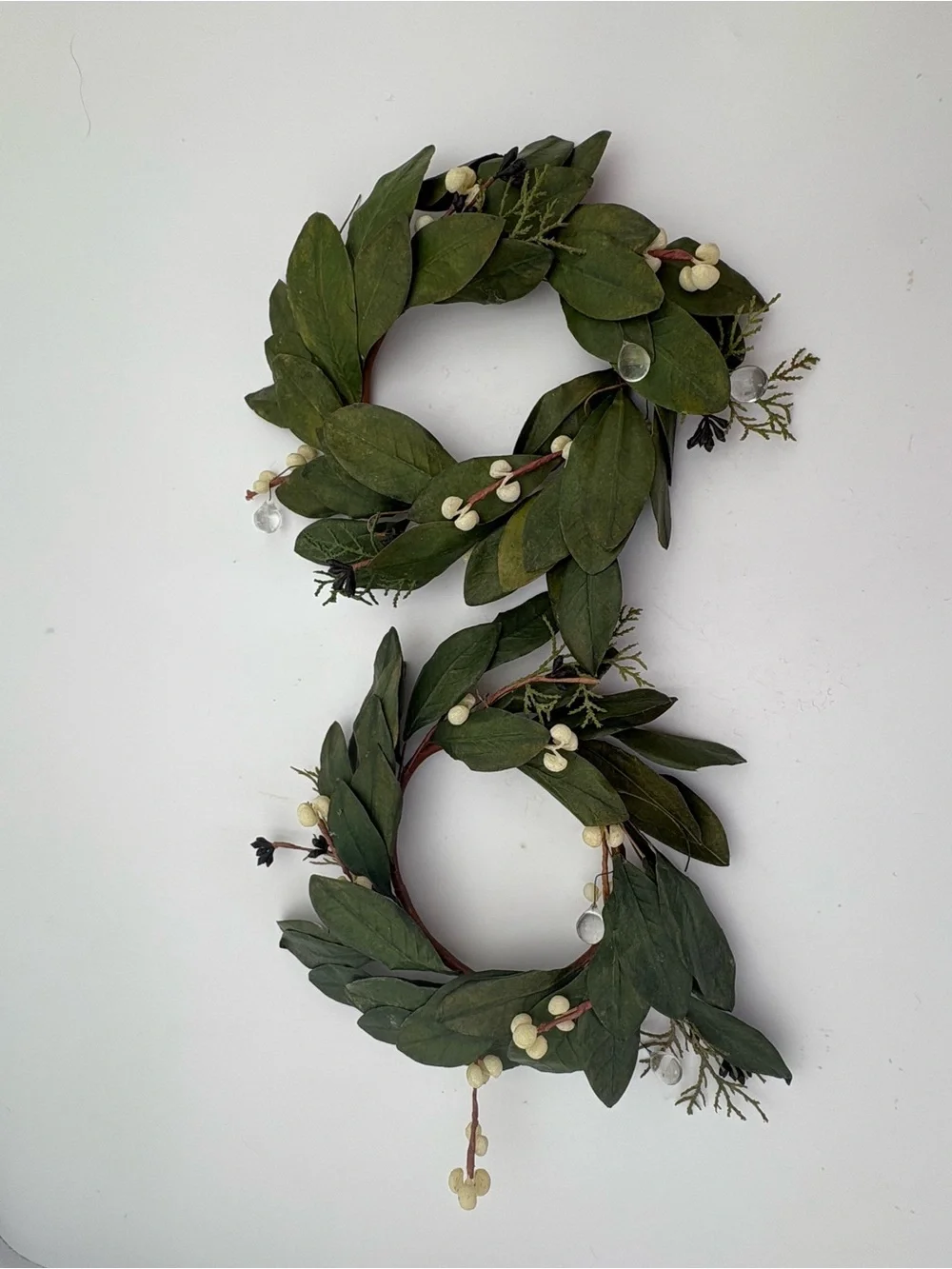 Green Leaf and White Berry Decorative Candle Wreath Duo